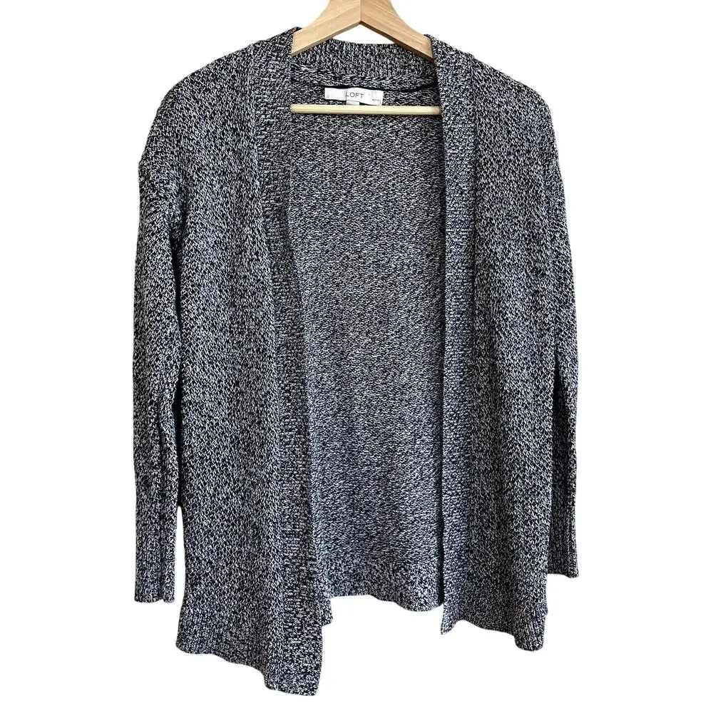 LOFT black and white peppered knit open‎ front cardigan women's size XXSP